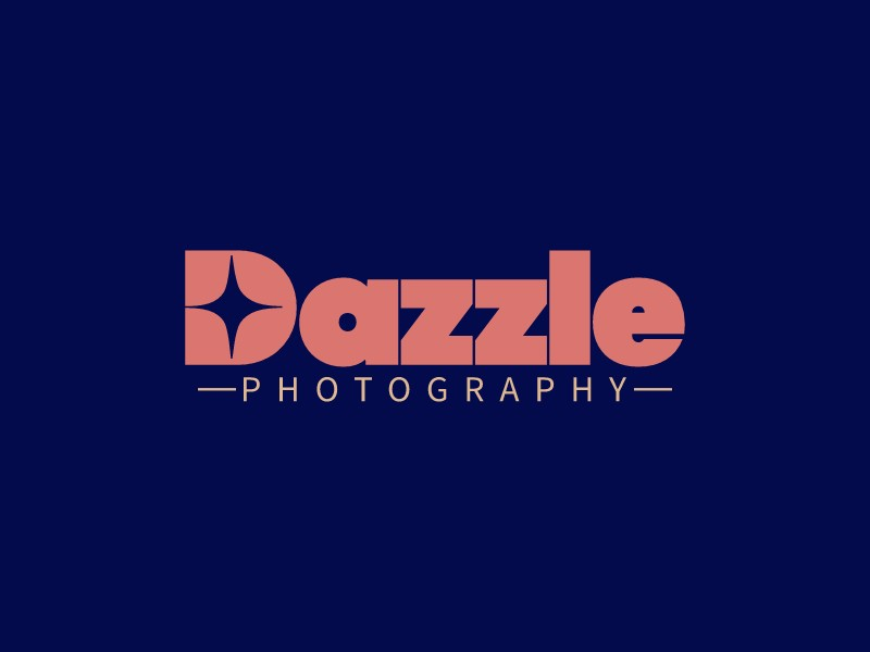 Dazzle Photography logo — a bold coral-pink wordmark with a four-point star replacing the D counter, set against a deep navy background