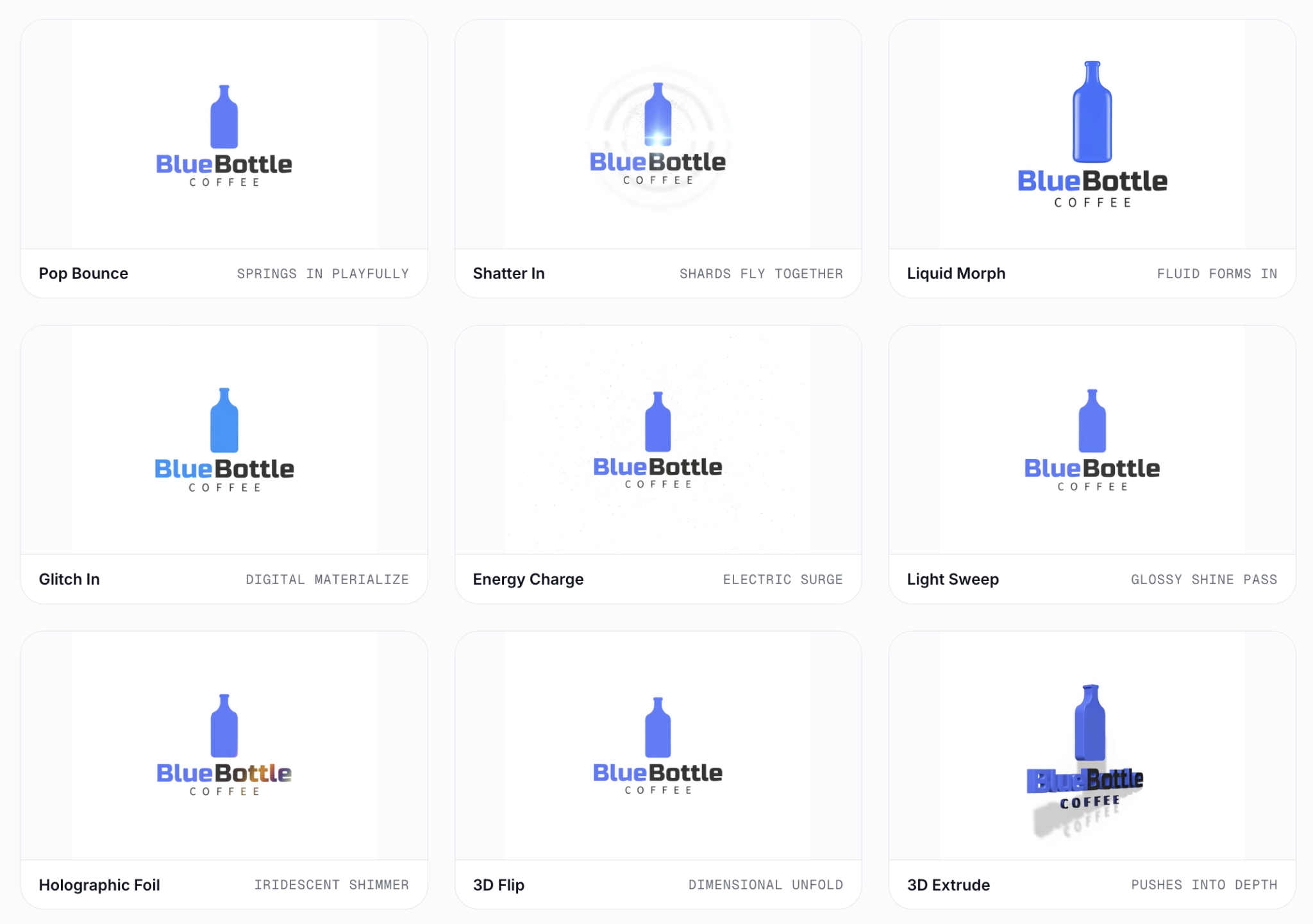 Nine logo animation styles