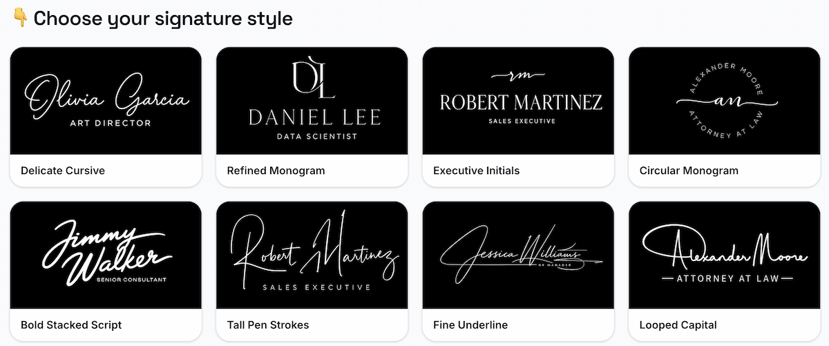 Signature styles generated from different names