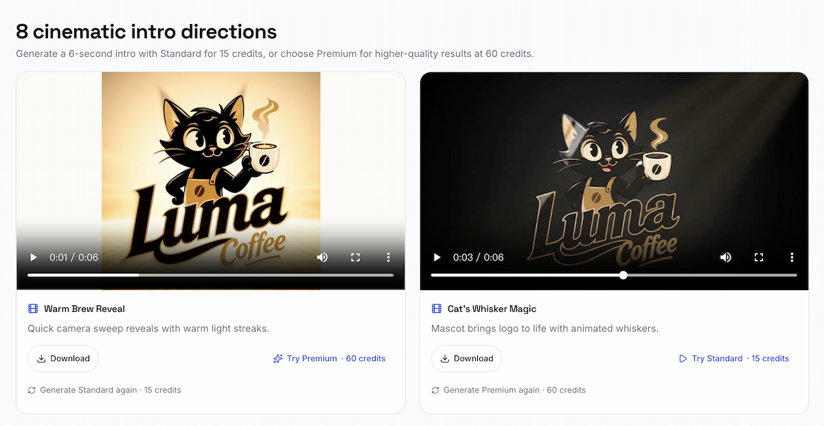 Eight cinematic logo intro directions