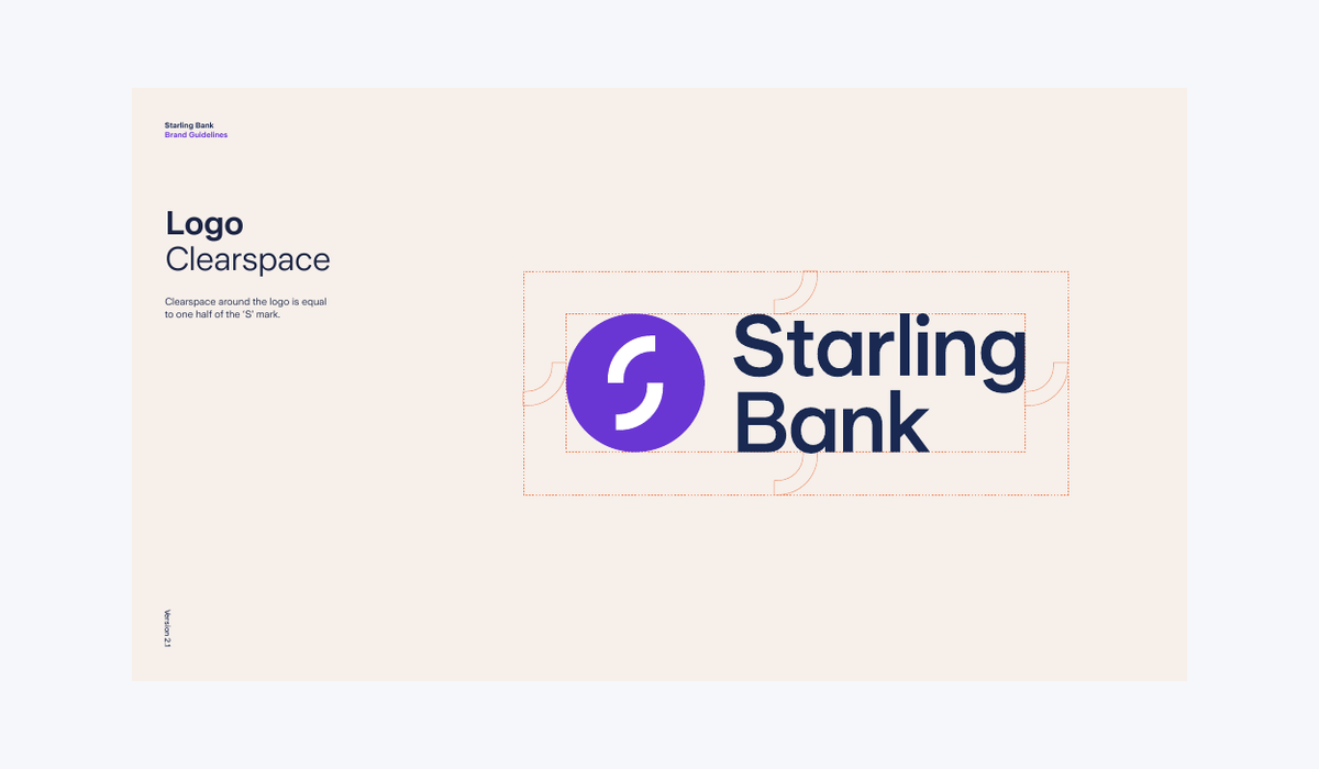 Starling Bank clear-space diagram showing the exclusion zone around its logo