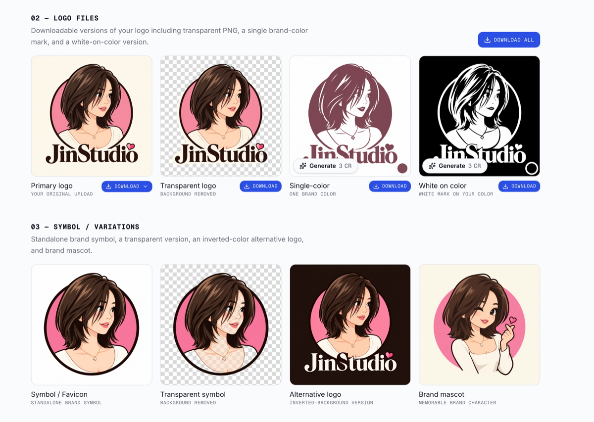 Auto-generate logo color variations using LogoAI brandkit. Auto-generate logo color variations using LogoAI brandkit.