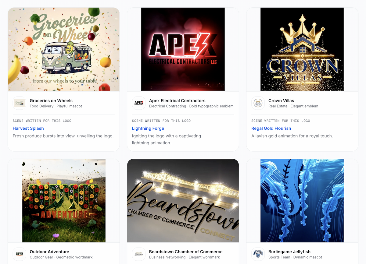Examples of animated logo scenes created for different brand identities
