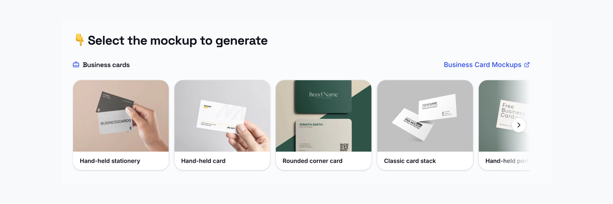 Choose a business card mockup reference in LogoAI LogoAI business card reference examples for AI mockup generation