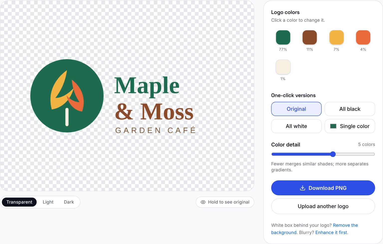 Logo colors detected automatically as swatches