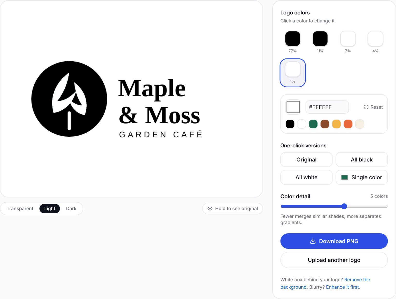A true black and white logo with white leaves inside a black circle