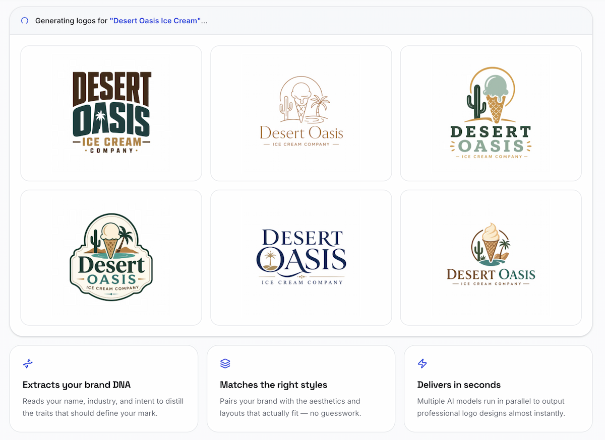 AI logo concepts generated for Desert Oasis Ice Cream