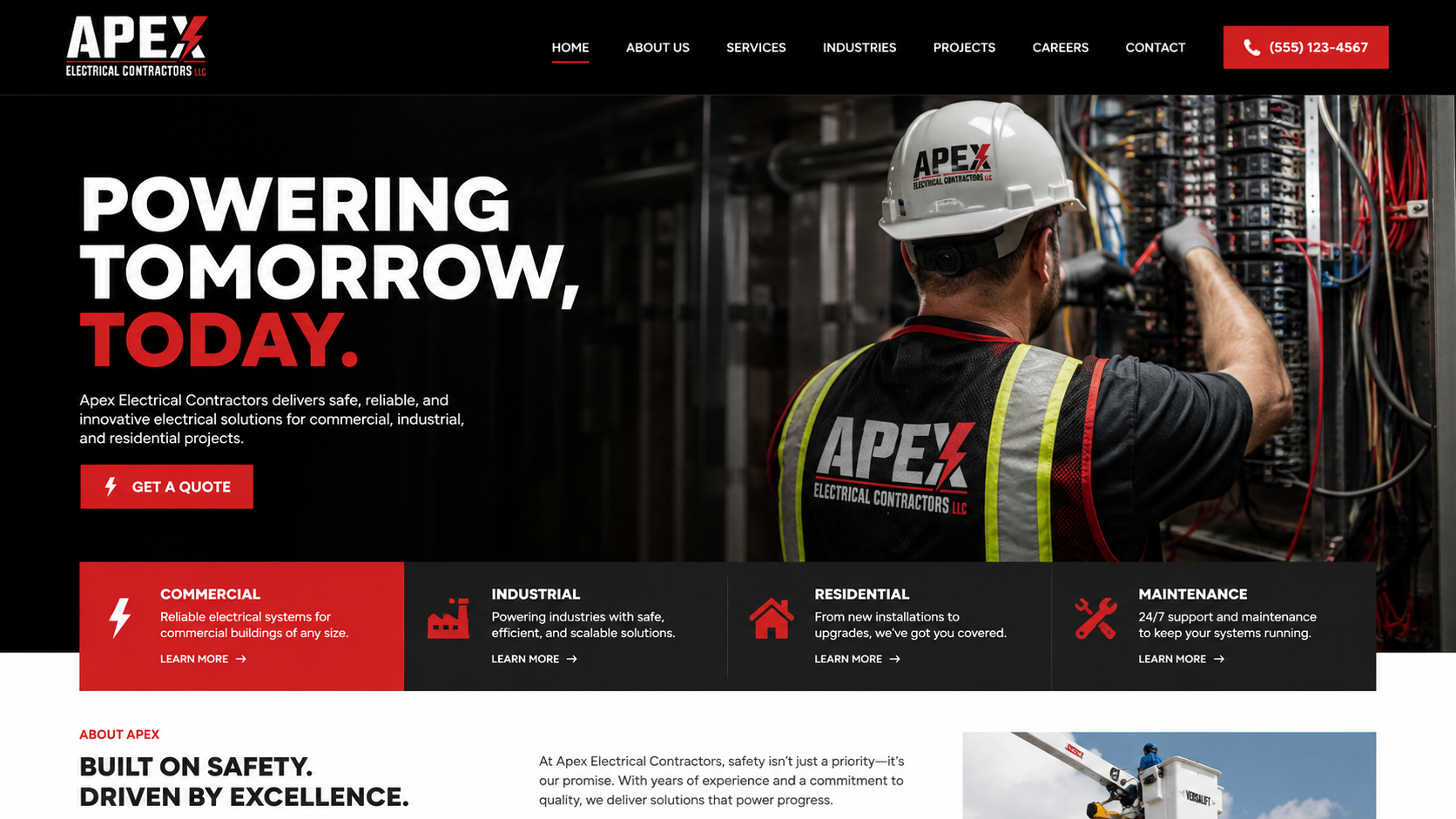 Apex Electrical Contractors homepage concept